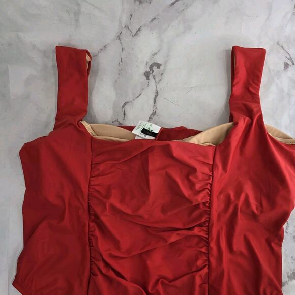 J Crew Swim 24 3X Red One Piece Square Neck Ruched Bikini Coverage - Picture 10 of 14